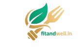 Fitandwell.in logo with green leaf and golden fork symbolizing healthy living and wellness